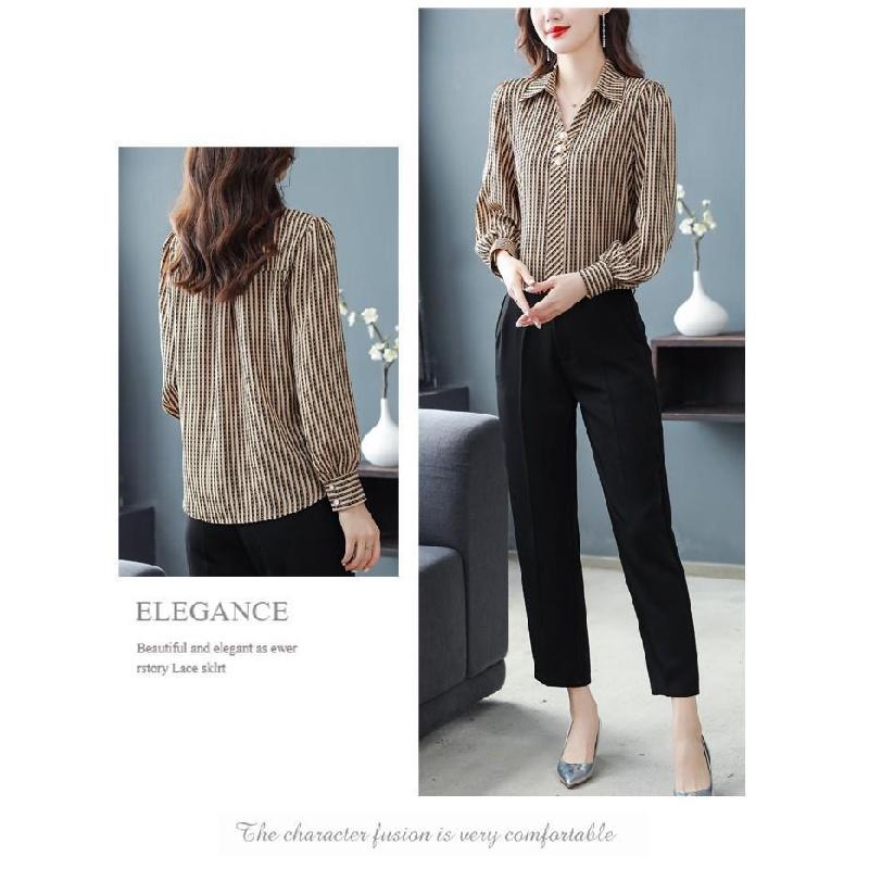 Striped Shirt for Women Spring and Autumn 2026 New Fashion Casual Chiffon Long Sleeve Blouse