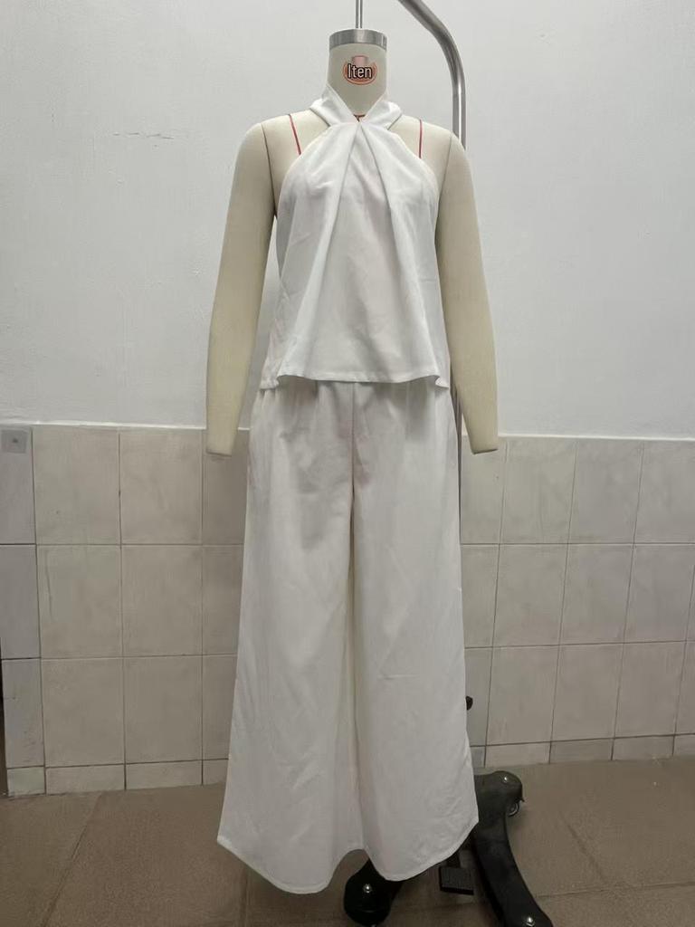 2026 Summer European & American Casual Sleeveless Top and High-Waisted Wide-Leg Pants Set for Women