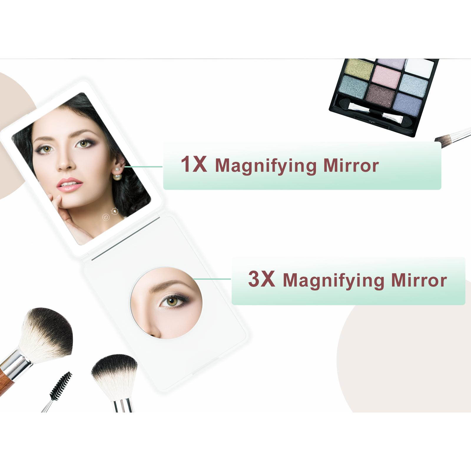 

Portable Makeup Mirror Light Foldable LED Vanity Mirror with 3X Magnifying Mirror Touch Control 3 Color Temperature белый