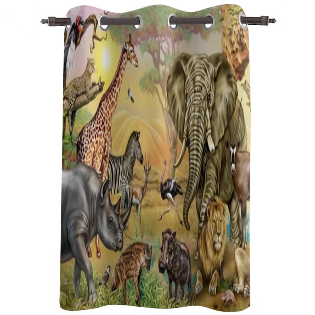 Afrykańskie zwierzęta sawanny Zasłony okienne do salonu Kuchnia Nowoczesne zasłony Wystrój domu Żaluzje Zasłony