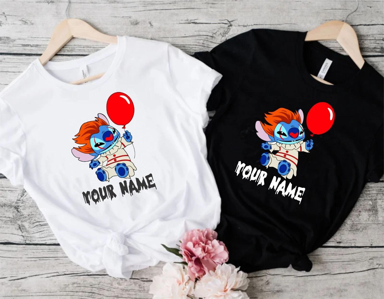 Personalised Stitch Pennywise Halloween Name T-Shirt, Pumpkin Disney Horror Top XL