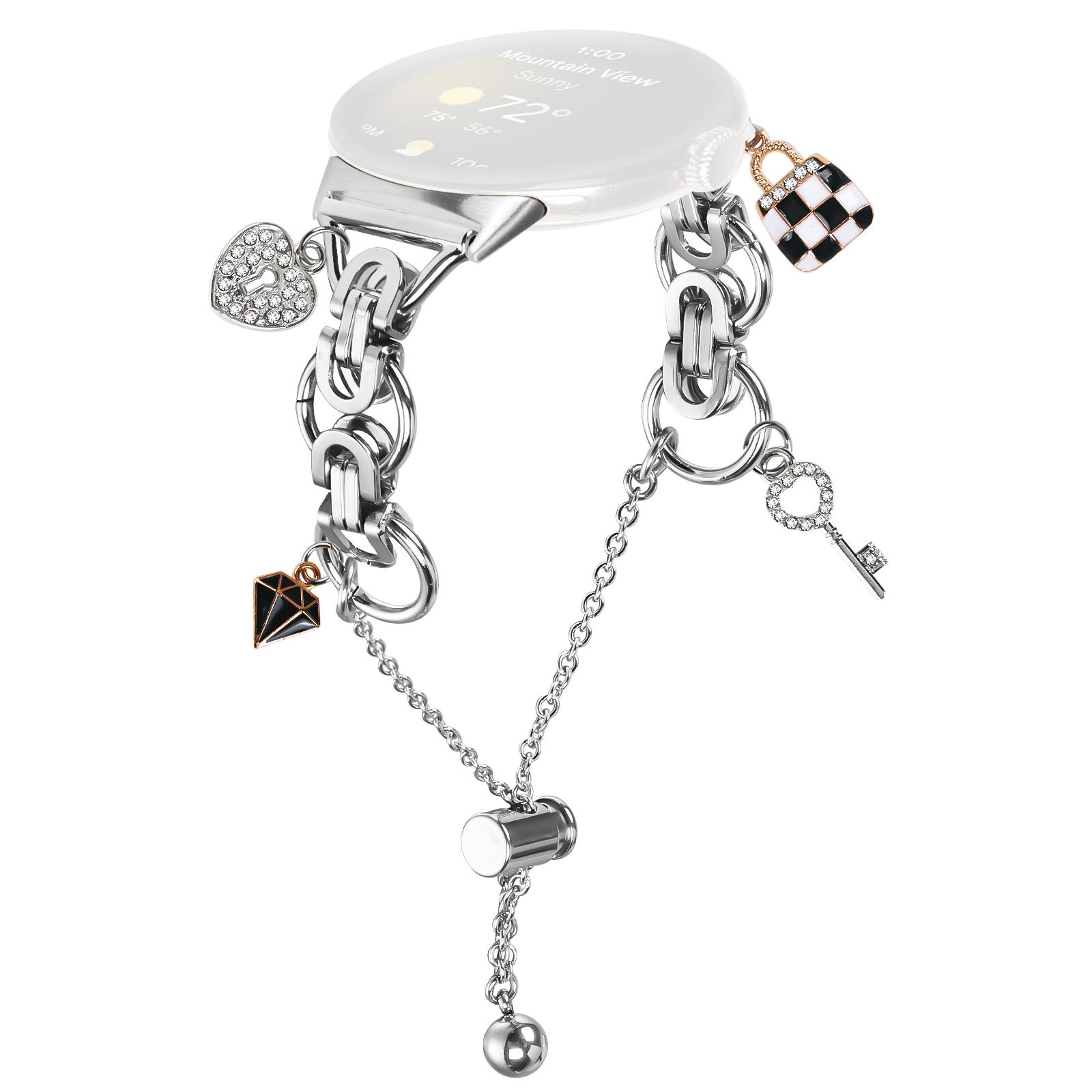 

Silver Watch Band for Google Pixel Watch/Watch 2/Watch 3 41mm Adjustable Single Chain Style Metal Alloy Strap A