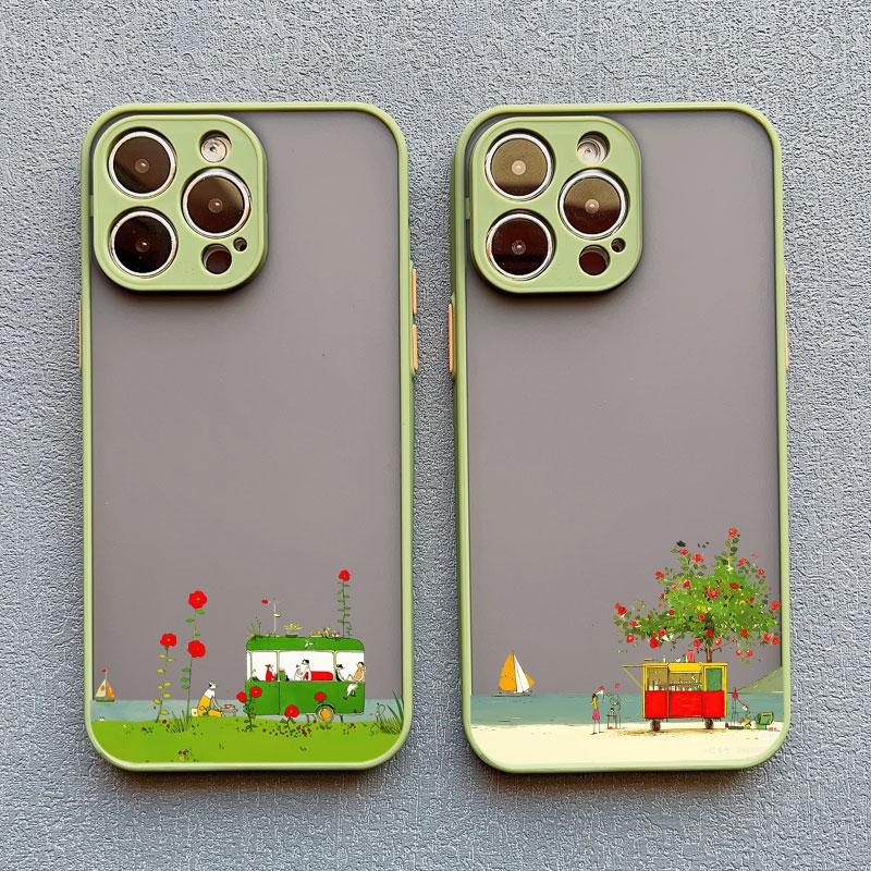 Cute Vacation On Beach Cartoon Phone Case for iPhone 16 15 14 Pro Max Plus 11 12 13 Pro Max Mini XR XS X SE2 Shockproof Covers