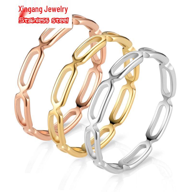 

Women s 18K Rose Gold Titanium Steel Tricolor Cutout Ring Size 10