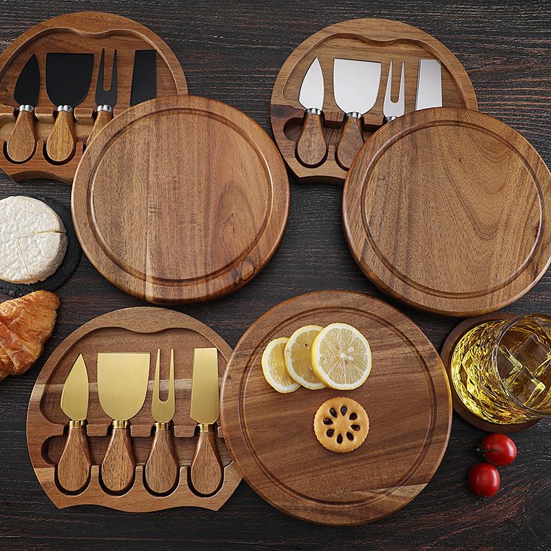 Stainless Steel Cheese Knives Set Round Charcuterie Board Cheese Fork Spreader Serving Tray Btter Tools With Gift Box