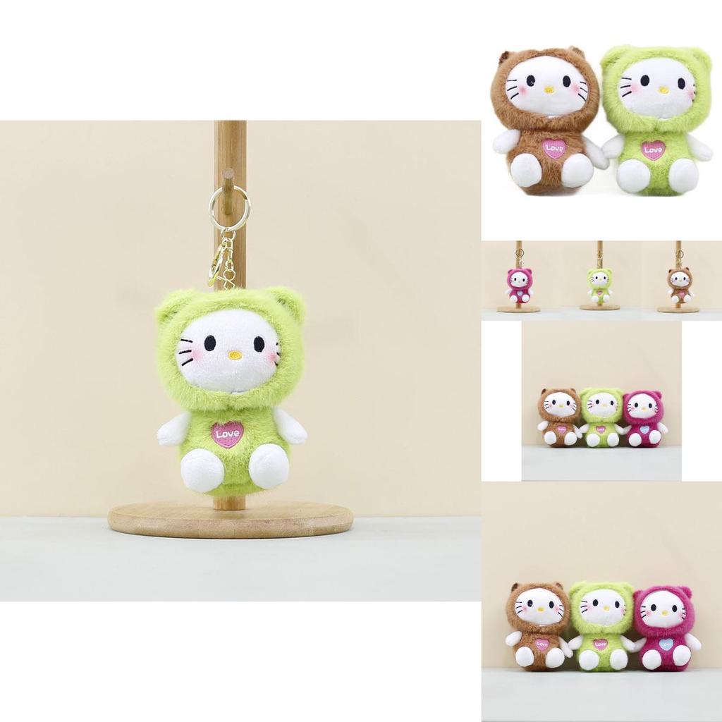 Adorable Plush Kawaii Cat Keychain Soft Toy For Cute Bag Accessories In Brown Pink Green
