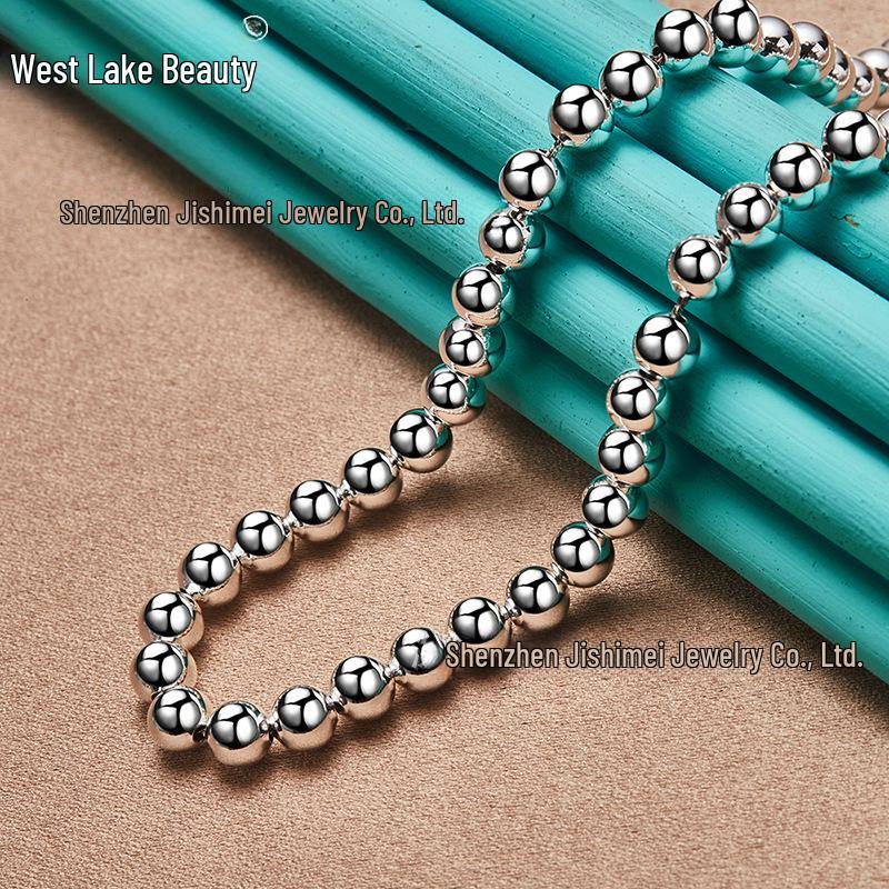 West Lake 6mm Silver Smooth Bead Hollow Ball Necklace