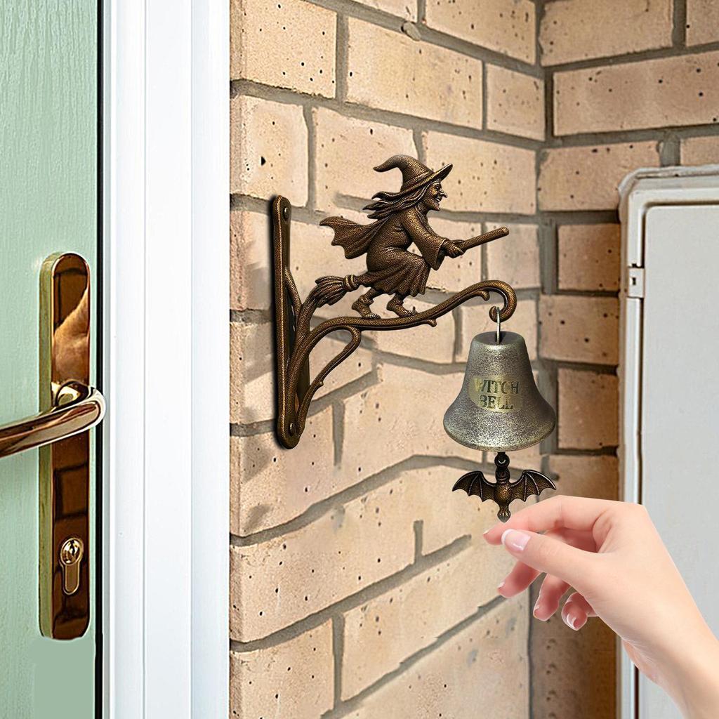 Vintage Iron Witch Doorbell Gothic Outdoor Halloween Hanger with Antique Design Outside Doorbell for Porch Garden Decorations