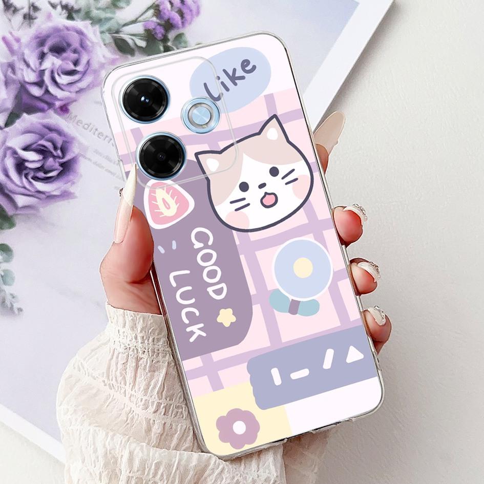 New For Xiaomi Redmi 13x 4G Case Cute Cartoon Panda Machine Flower TPU Soft Silicone Cover For Xiomi Redmi 13X Shockproof Bumper
