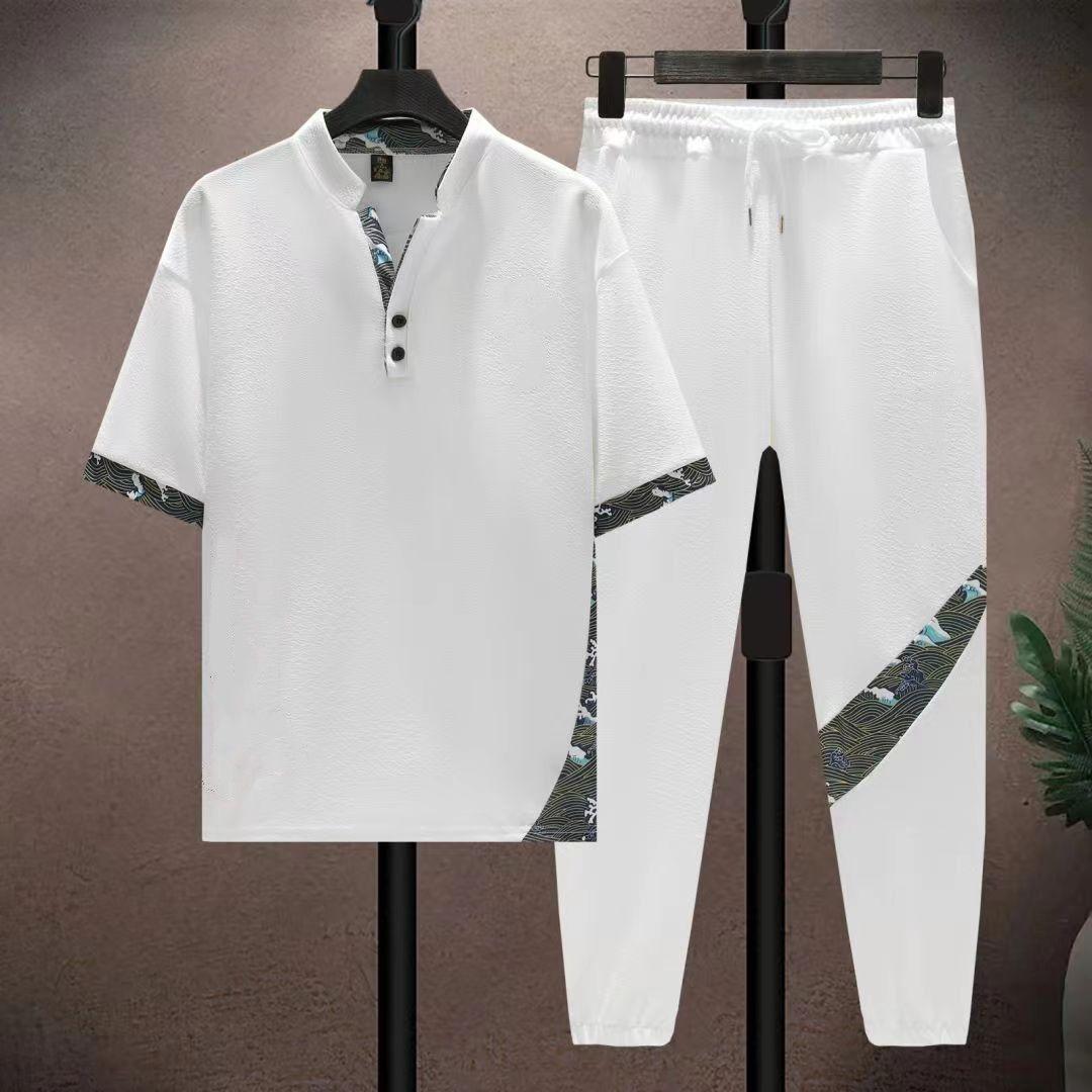 

Summer Fashion Men Shirt Cotton Shirts Men s Sets High Quality Shirts Two Piece Size XS-5XL XS белый