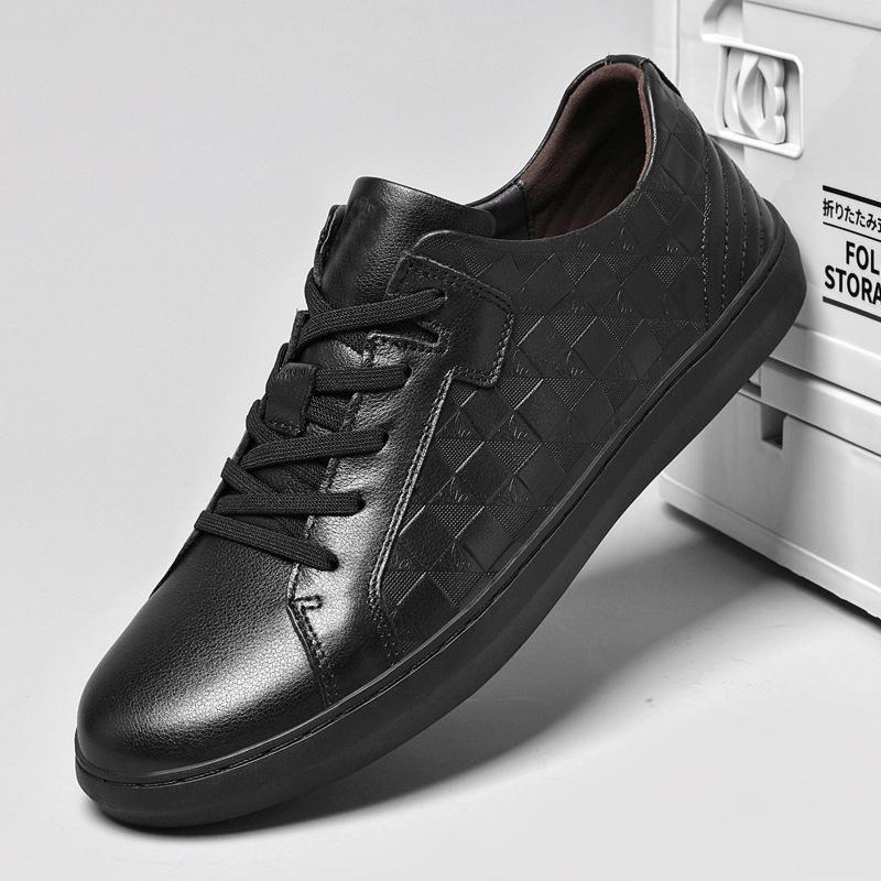 2026 Spring Men s Trendy White Cowhide Lace-up Sneakers - Non-slip & Breathable Casual Shoes 40 чёрный