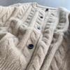Women's Wool Cardigan - Round Neck, Thick, Cable Knit Sweater for Autumn and Winter