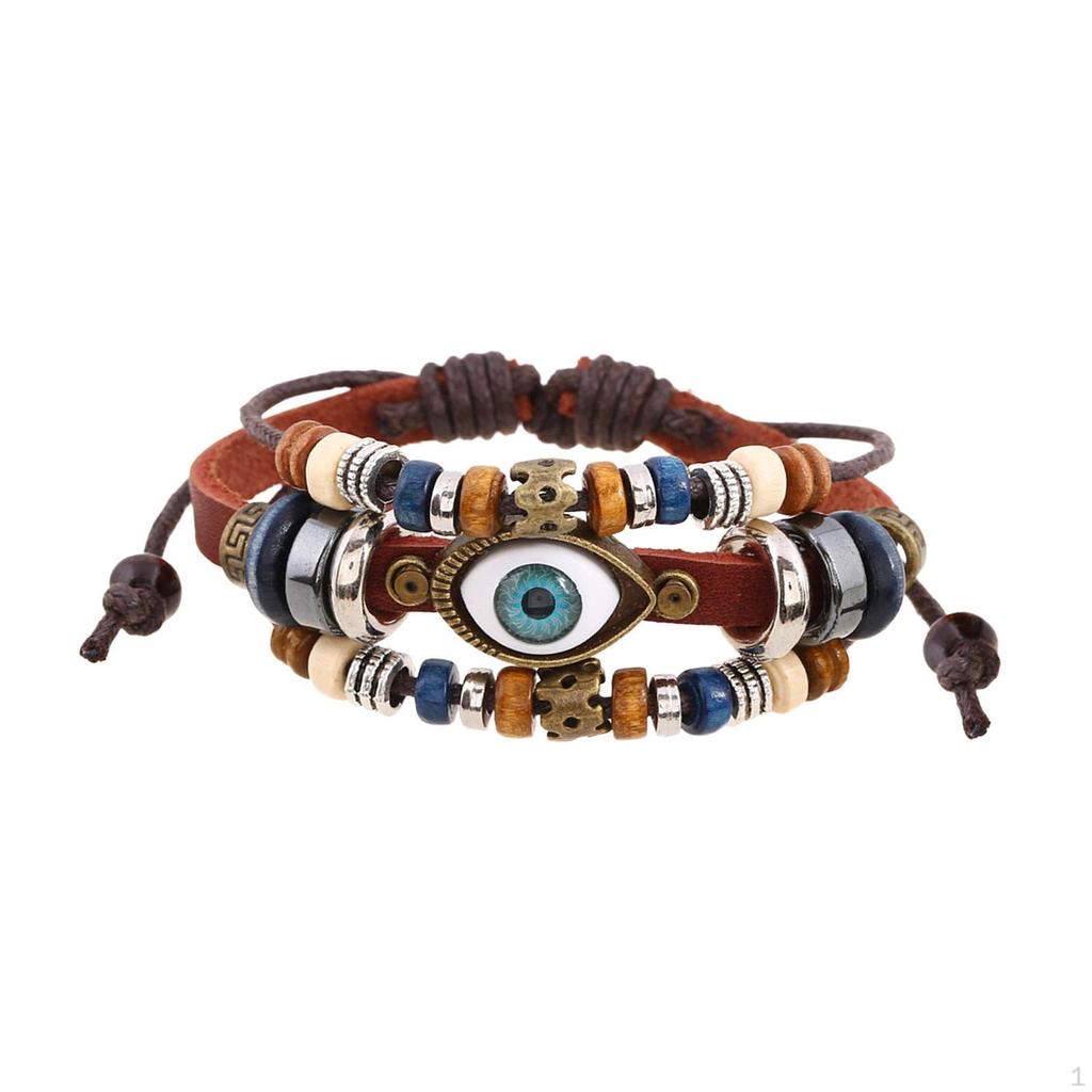 Braided PU Leather Bracelet ,Handmade Beaded ,Adjustable Length Gifts Vintage Hollow Carved