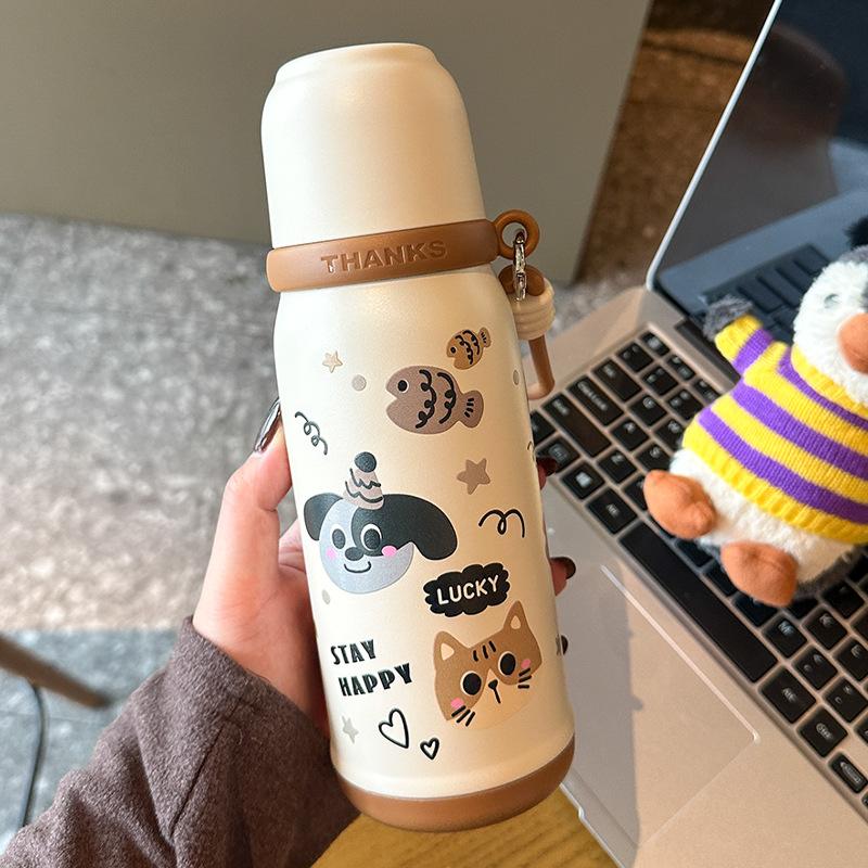 New High Appearance Level Stainless Steel Rope Thermos Cup Double Drink Cartoon Stainless Steel Cup Portable Outdoor Accompanying Cup