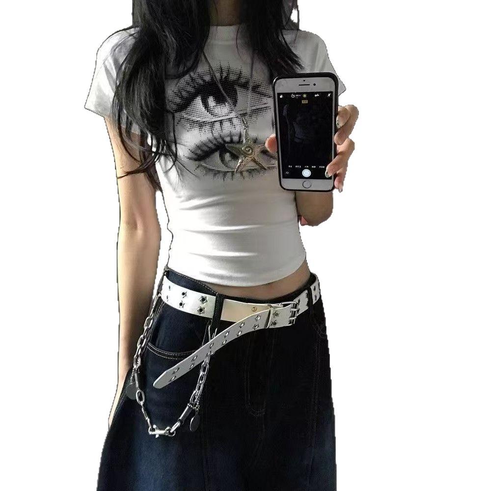 American Spice Girl Eye Print Short Sleeve Design T-Shirt Women's Summer Niche Slim Short Student Top