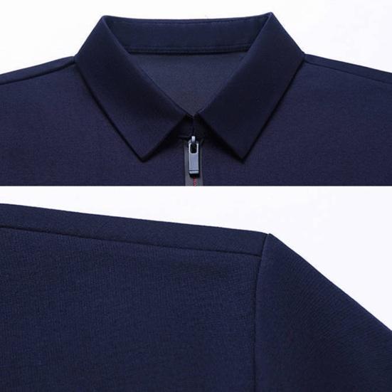 Men Solid Color Business Shirt Lapel Zipper Neckline Long Sleeve Pullover Tops Spring Autumn Slim Fit Work T-shirt