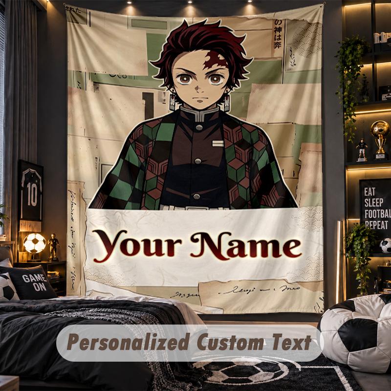 Personalized Wall Tapestry,Demon Slayer Custom Printed Name, Fabric Wall Art For Indoor Room Backdrop
