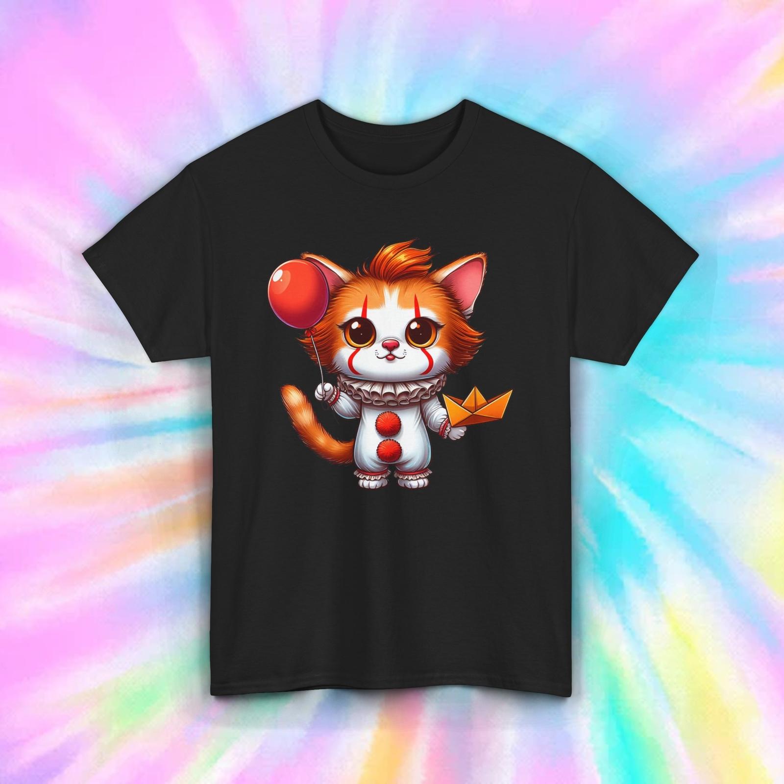 Creepy Cat Clown T-Shirt | Cute Horror Balloon Graphic Tee | Funny Halloween XXL