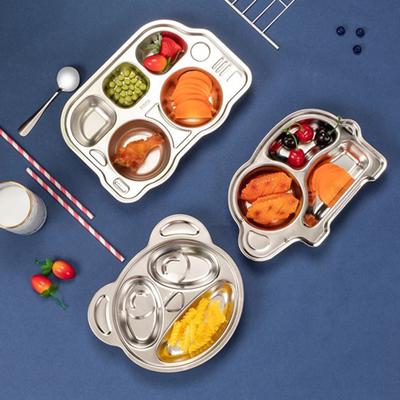 Plato de acero inoxidable para cena para niños, diseño de dibujos animados, bandeja dividida, apto para uso alimentario, duradero, compartimento para niños, platos para servir bocadillos