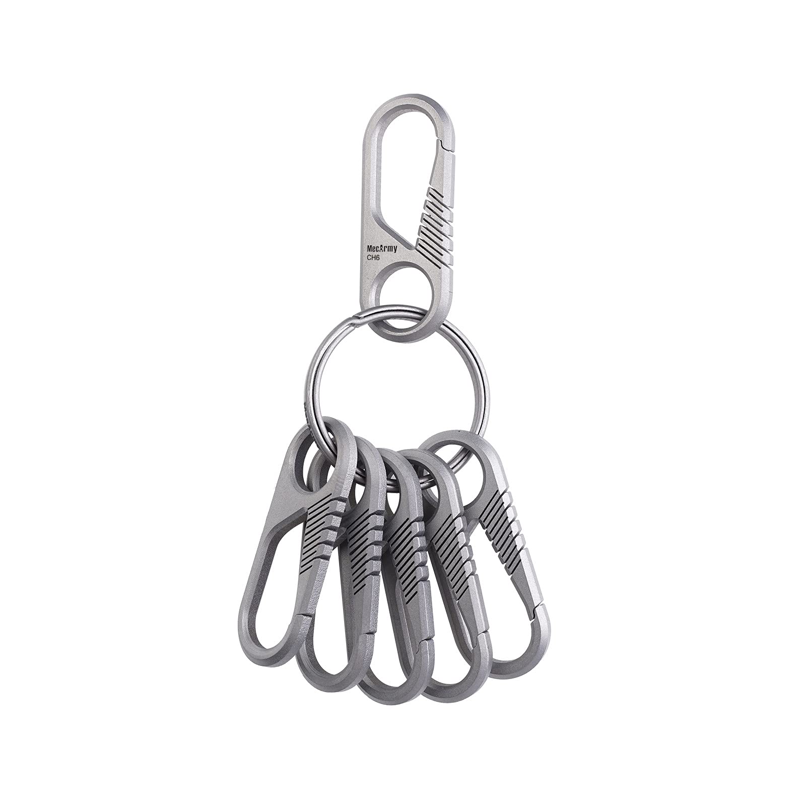 MecArmy CH6 S-Shaped Carabiner, Small Round Carabiner, 41mm, Pack of 6 with Key Ring, Titanium, Integrated Spring, Lightweight, Stylish, Snap Hook, Ke