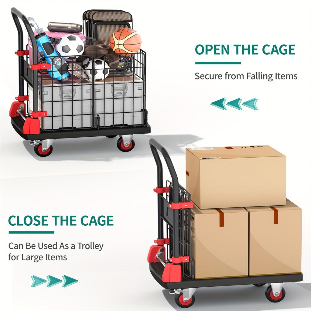 Caged Platform Trolley, Bearing Folding Transporter, Thickened and Durable Hand Truck, Foldable  Warehouse Item Handling