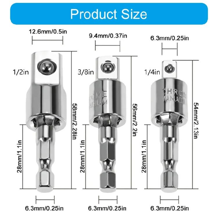 3Piece/Set 360 Degree Rotating Drill Socket for Improved Work Efficiency In Various Repair Task Efficient Screw Handling