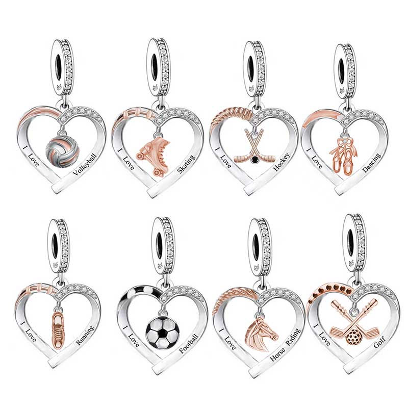 Pasuje k originálnímu náramku Pan Charm ze stříbra 925 Hokejka a míček Korálek pro výrobu Dívka Teen Sport Láska Berloque DIY