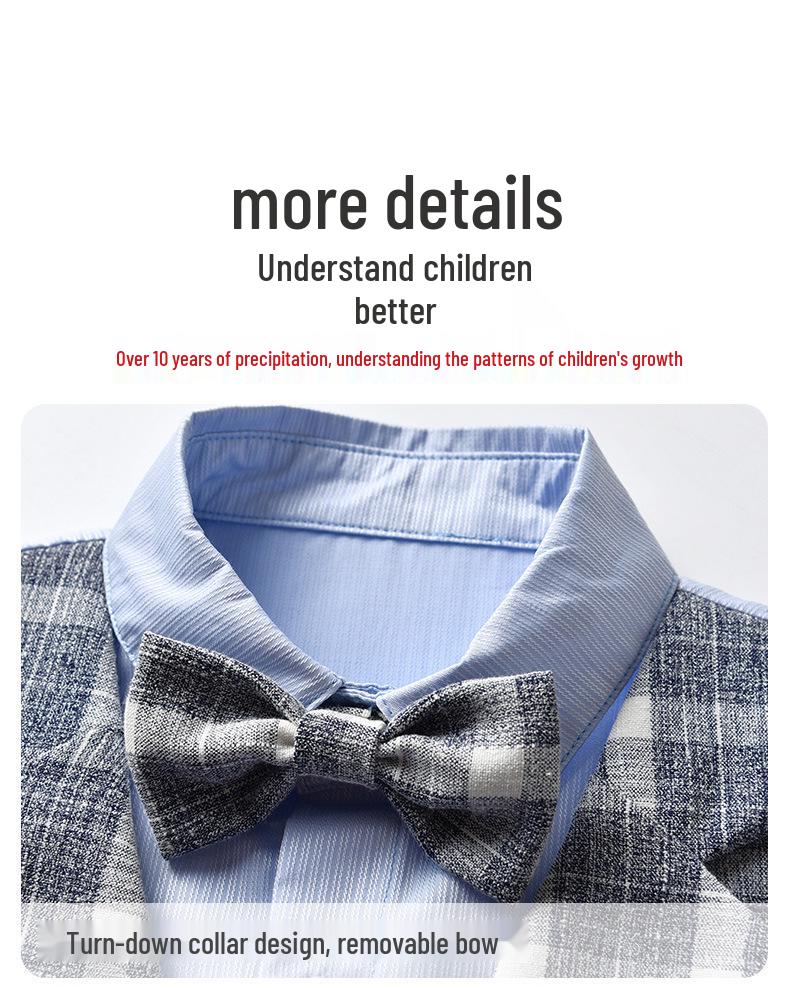 Boys' British Style Plaid Gentleman Two-Piece Short Sleeve Set