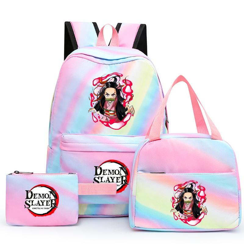 3ks/set Anime Demon Slayer Batoh pro dívky Chlapci Back To School Bag with Lunch Bag Student Bookbag Muži Ženy Cestovní taška Mochil
