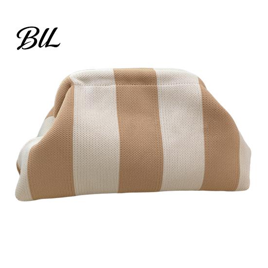 Kiss Lock Clutch Purse Woven Striped for Woman, Large Capacity Cosmetic Pouch, Portable Knit Dumpling Bag, Handbag Evening, Party Toiletry Bag