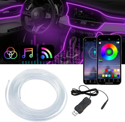 APP Car Interior LED Decorative Light EL Cold Neon Light Strip Car USB Decorative Dashboard Console Auto Interior Accessories
