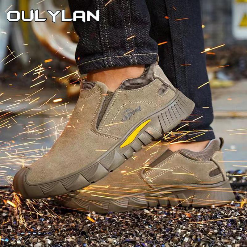 Oulylan Anti-Smash Work Shoes Antislip Round Toe Safety Boots Men Wear Resistant Labor Footwear For Working Large Size 38 To 45
