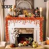Orange Red Autumn Leaf Decor Artificial Maple Garland, Hanging Plant Fake Fall Wall Rattan, Gradient Leaves for Thanksgiving Home Foliage Vines