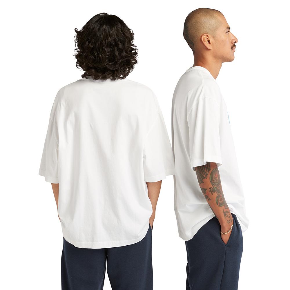 Timberland Letter Pattern Printed Casual Loose Round Neck Short Sleeve T-Shirt Unisex Tops White A6QAH-100