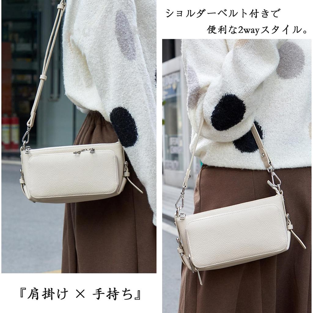 Genuine Leather Shoulder Bag for Wallet Smartphone Large Commuting [MFFOR] Women, 2-way, Pochette, Shoulder, Crossbody, Handheld, Lightweight,