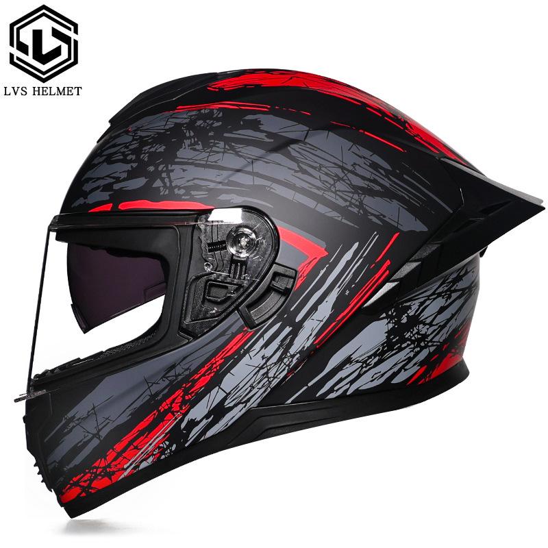 Full Helmet Double Mirror Helmet Men's Four Seasons Universal Hard Hat Female Knight Locomotive Double Lenses
