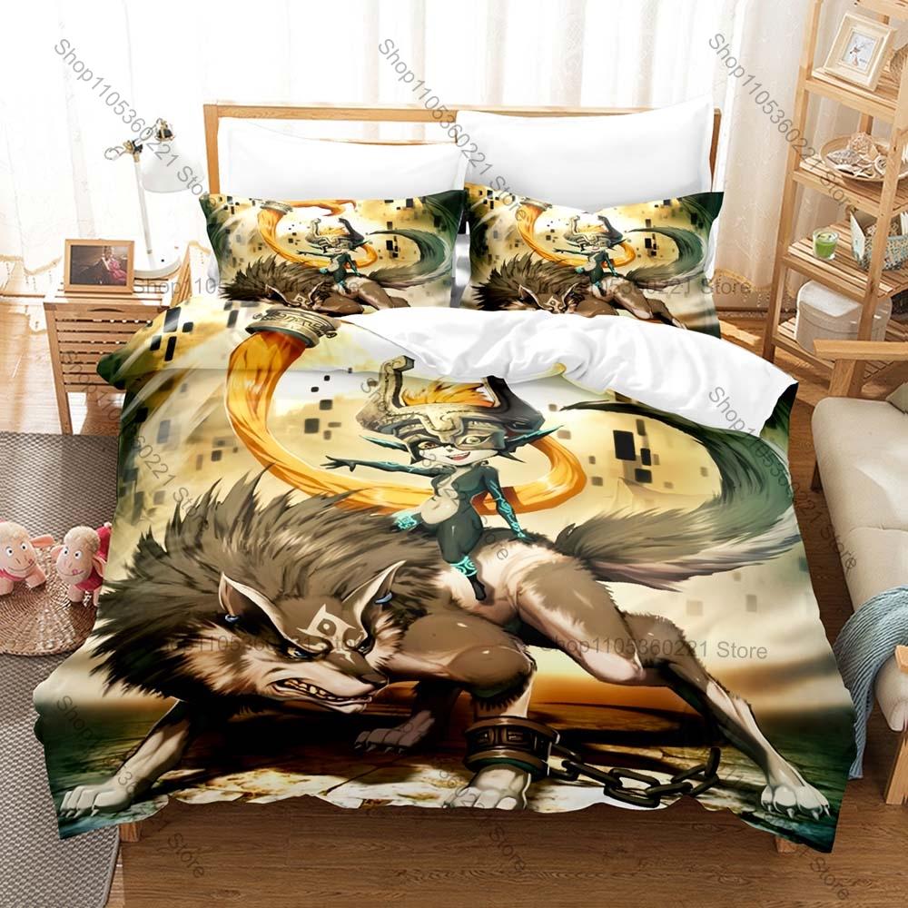 Game Chibi Midna Bedding Set 3Pcs Duvet Cover & Pillowcase Cartoon Bed Linen Set Game Fans Bedroom Decoration Gift