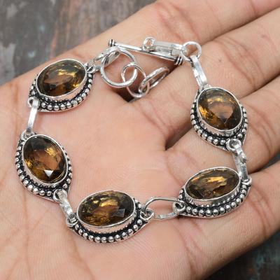 Rauchtopas Edelstein Handgefertigter Schmuck 925 Sterling Silber Armband als Hochzeitsgeschenk