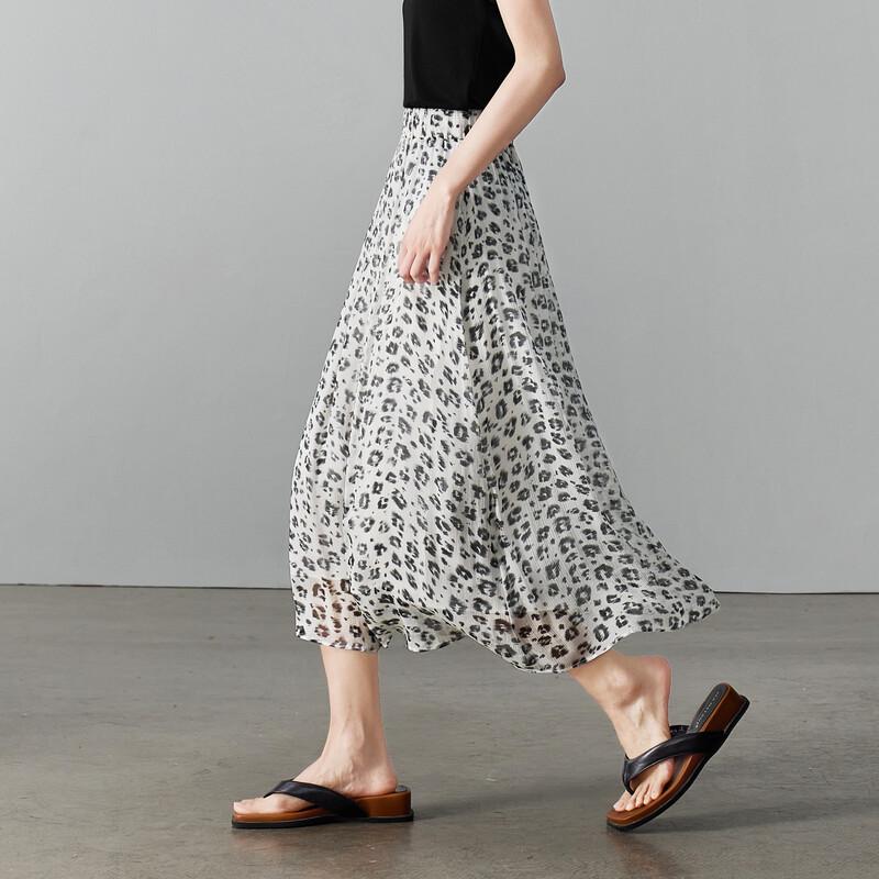 SOFSIL Retro Leopard Print Chiffon A-Line Skirt 30/XXL