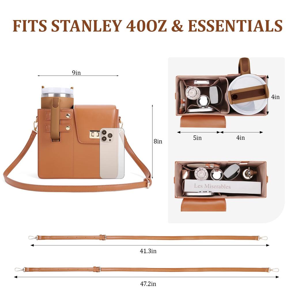 Purse Cup Holder Bag with Strap- Outdoor Portable Crossbody Water Bottle Storage Bag for Stanley Cup Tumbler 40 oz