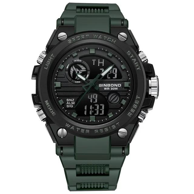 Binbond 885 B885 Electronic Dual Display Watch Sport Waterproof Silicone Belt Luminous Men's LED Digital Quartz Movement Watches