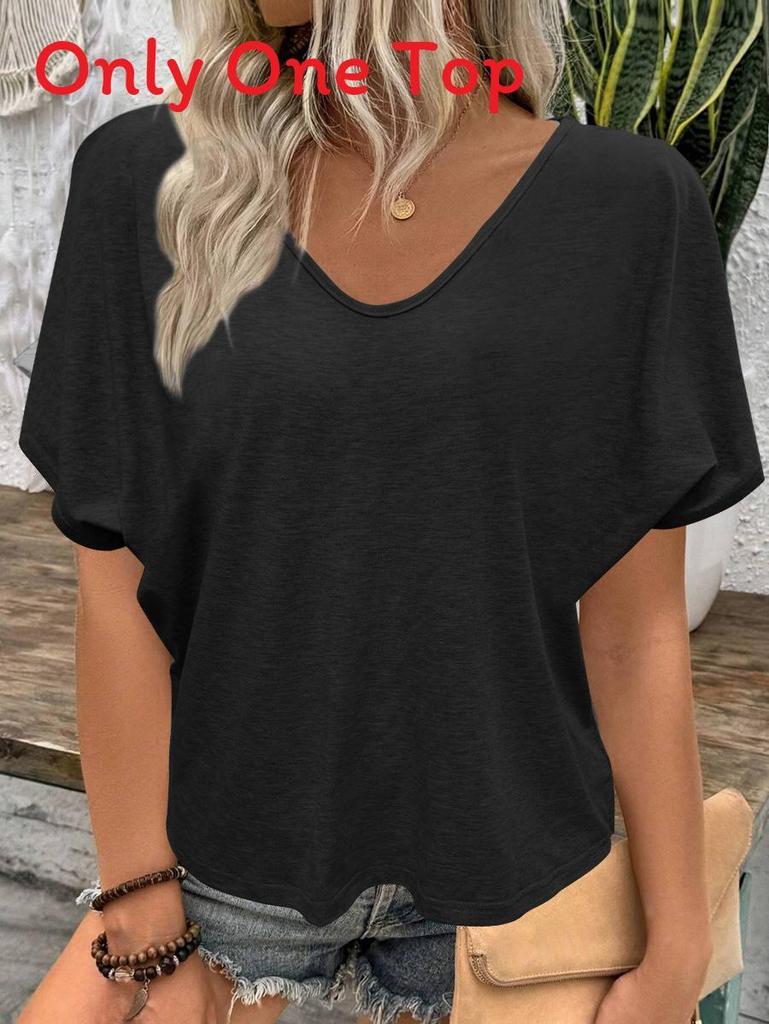 Casual Summer T Shirt With V Neck Short Sleeve Cotton Polyester Fabric For Comfortable Daily Wear