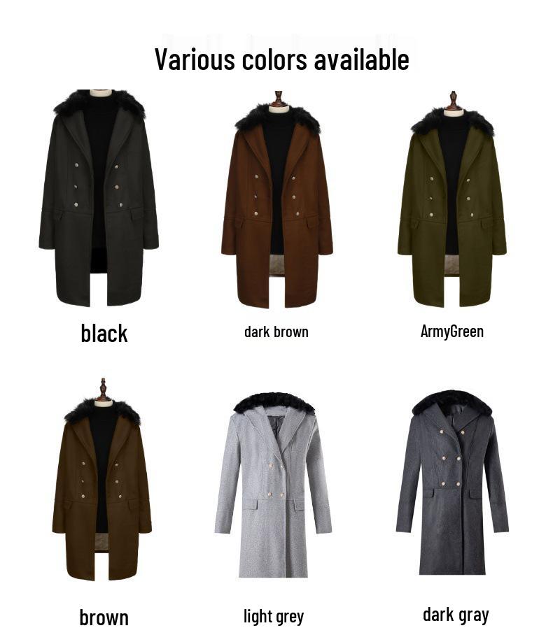 Men's Plus Size Double-Breasted Fur Collar Wool Coat