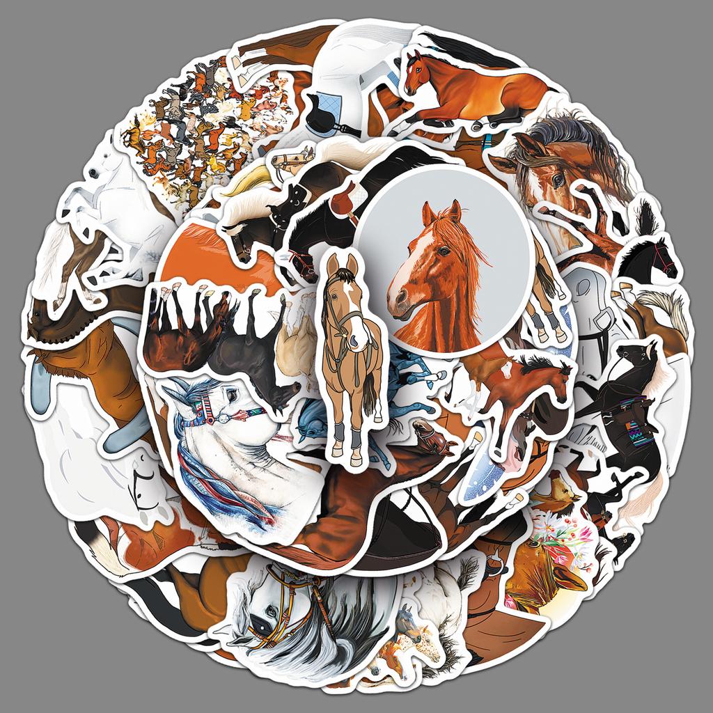 50 Horse Graffiti Stickers Personalized Cartoon Animal Creative Decoration Mobile Phone Case Water Cup Suitcase Stickers