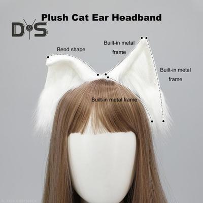 Cerchietto per capelli, decorazione con orecchie di gatto in peluche, copricapo elastico, fatto a mano, orecchie di animali finte, struttura in metallo, fascia pieghevole, accessori per la fotografia di Halloween