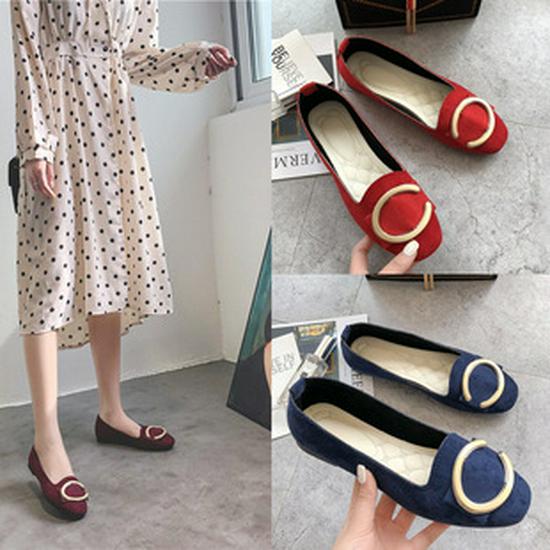 Wiosna/Lato 2025 Damskie Płaskie Buty w Koreańskim Stylu, Skórzane, Kwadratowy Nosek, Duży Rozmiar 43