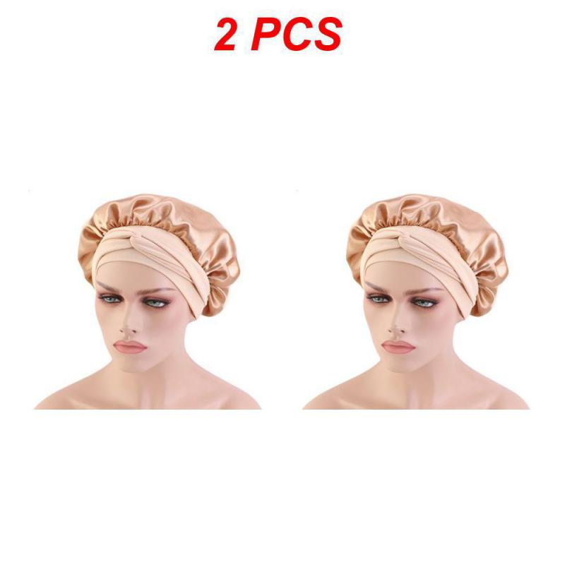 Adjust Solid Satin Bonnet Hair Styling Long Hair Care Women Night Sleep Hat Silk Head Wrap Shower Hair Styling Tool