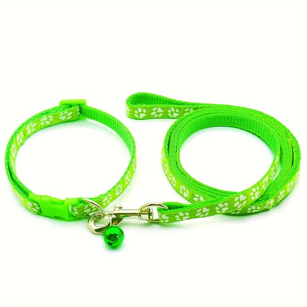 Pet Dog Collar and Leash Set, Cute Paw Pattern Nylon Dog Collar with Bell Long Dog Walking Leash