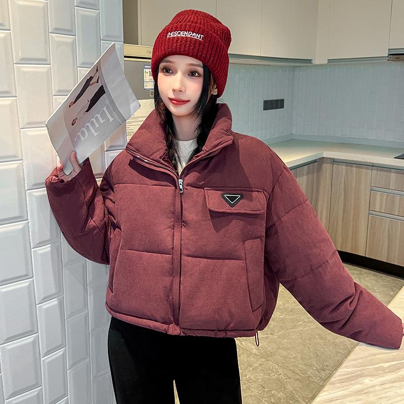 

Женская пуховая хлопковая куртка 2025 года, новая осенне-зимняя, с воротником-стойкой, свободная, модная, теплая, короткая куртка XXL бордовый