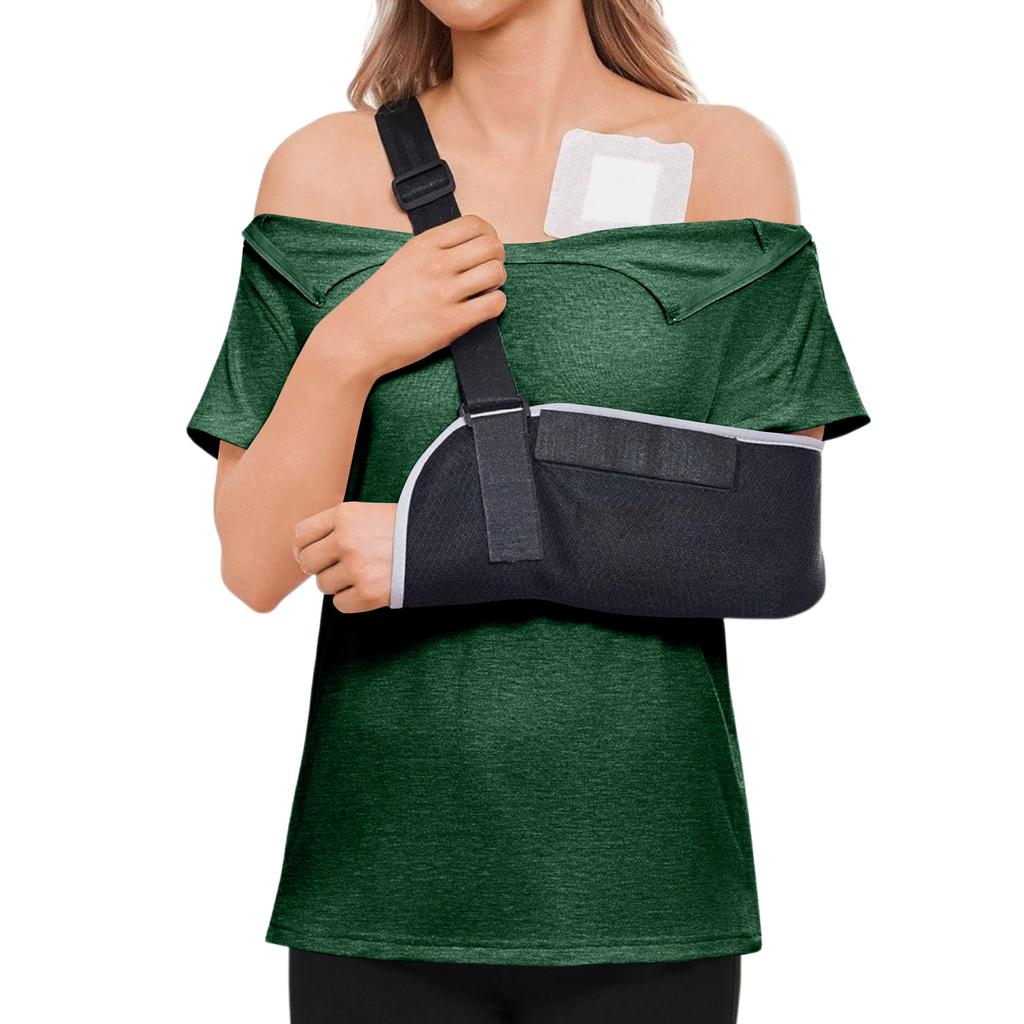 Camicia Colorata Manica Corta Post-operatoria da Donna con Zip sulla Spalla e Chiusura Laterale.